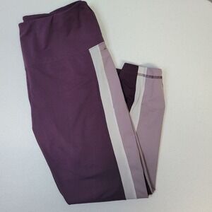 Reebok Womens Burgundy Athletic Leggings‎ Size L High Rise Side Stripe Pocket